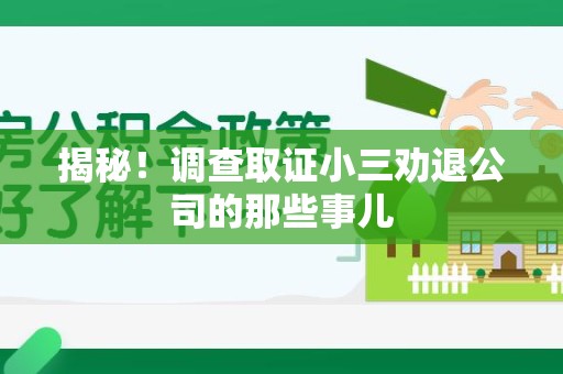 长泰揭秘！调查取证小三劝退公司的那些事儿