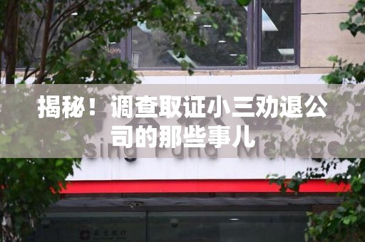 长泰揭秘！调查取证小三劝退公司的那些事儿